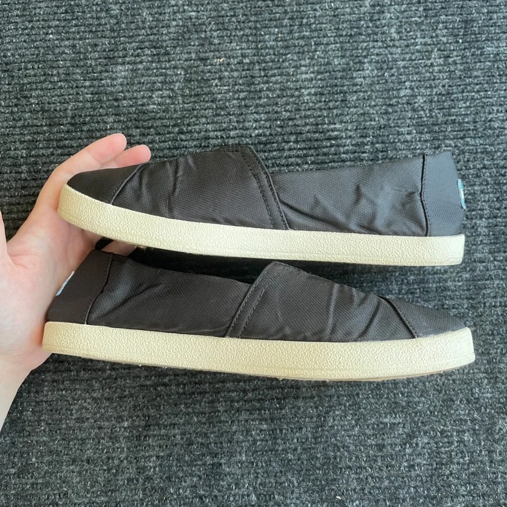 TOMS Alpargata Canvas Slip On Shoes Womens 9.5 Black Good Casual Flat Sneakers
